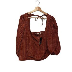 NWT Levis Rust Patterned Puff Sleeve Smocked Open Back Women's Top Size 2X